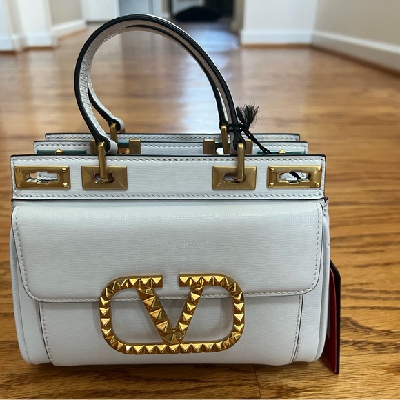 😊SOLD😊 Valentino Garavani White Rocketed Alcove Mini Leather Double Handle Bag - Picture 5 of 16